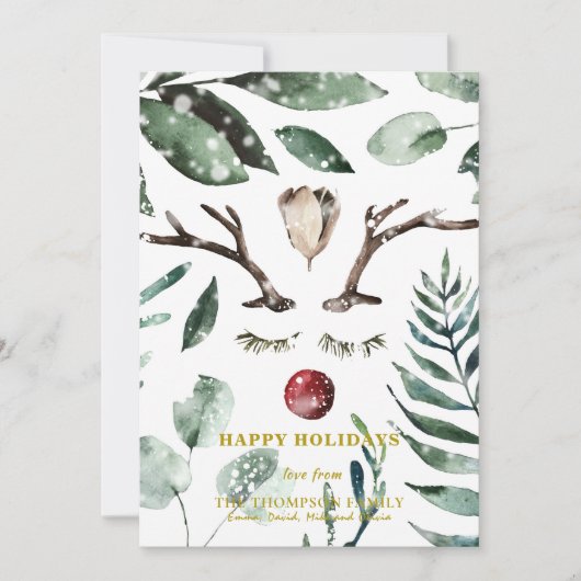 Cartes Pour Fêtes Annuelles Elégante Neige Or Superposition Aquarelle Verdure (Devant)