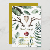 Cartes Pour Fêtes Annuelles Elégante Neige Or Superposition Aquarelle Verdure (Devant / Derrière)