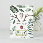 Cartes Pour Fêtes Annuelles Elégante Neige Or Superposition Aquarelle Verdure (Debout devant)