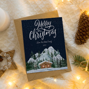 Cartes Pour Fêtes Annuelles Élégante Nuit et Noël Plat sous la Neige