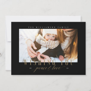 Cartes Pour Fêtes Annuelles Elégante Paix & Amour Typographie Or Photo