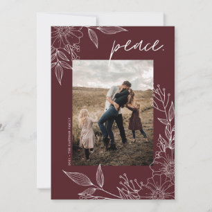 Cartes Pour Fêtes Annuelles Elégante Paix Noël Floral Bourgogne Photo