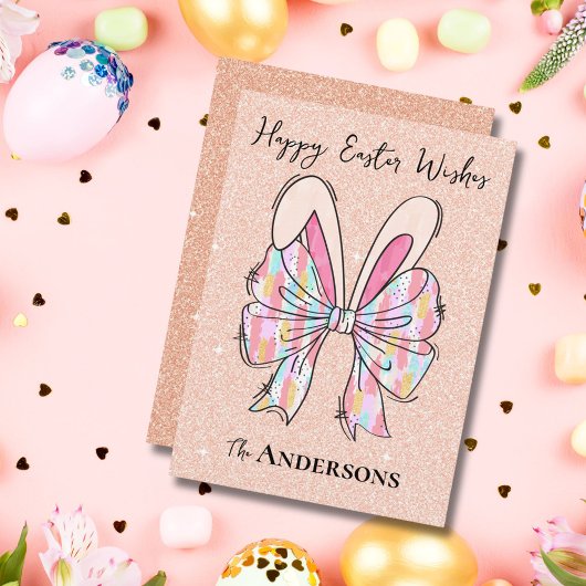 Cartes Pour Fêtes Annuelles Elégante Parties scintillant de pêche Ears et bow