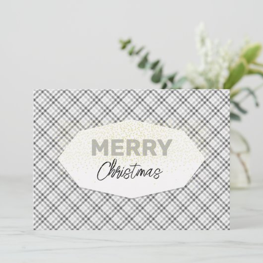 Cartes Pour Fêtes Annuelles Elégante Parties scintillant Joyeux Noël Tartan gr (Debout devant)