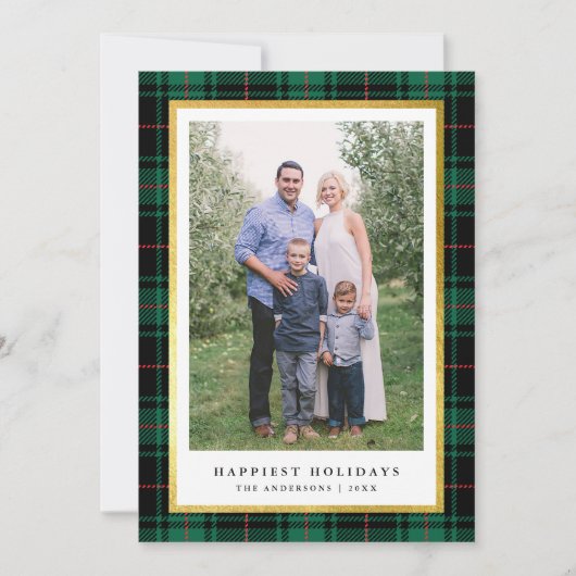 Cartes Pour Fêtes Annuelles Élégante photo classique Tartan Vert Gold Frame (Devant)