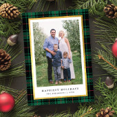 Cartes Pour Fêtes Annuelles Élégante photo classique Tartan Vert Gold Frame