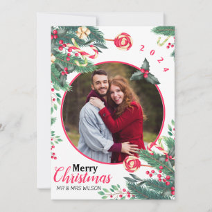 Cartes Pour Fêtes Annuelles Élégante Photo de Couple de Noël à l'Aquarelle
