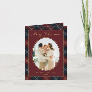 Cartes Pour Fêtes Annuelles Élégante Photo de Famille à Carreaux Noël Classiqu