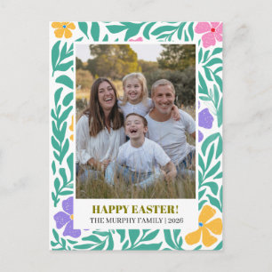Cartes Pour Fêtes Annuelles Élégante Photo de Famille de Pâques Florale Coloré
