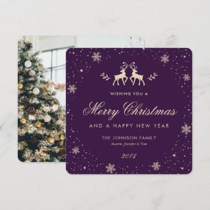 Cartes Pour Fêtes Annuelles Élégante photo de flocon de neige de renne violet