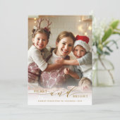 Cartes Pour Fêtes Annuelles Élégante Photo de Joyeux et Lumineux Écriture Doré (Debout devant)