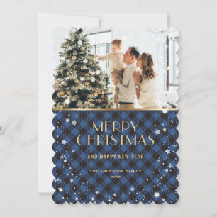Cartes Pour Fêtes Annuelles Elégante photo de neige dorée bleue