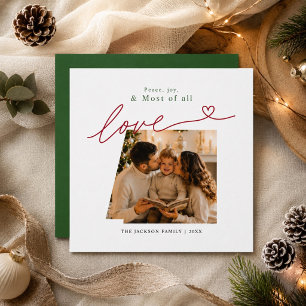 Cartes Pour Fêtes Annuelles Élégante photo de Noël « amour, paix, joie » en éc