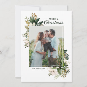 Cartes Pour Fêtes Annuelles Élégante Photo de Noël avec Verdure Florale d'Hive