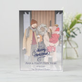 Cartes Pour Fêtes Annuelles Élégante photo de Noël | Bleu (Debout devant)