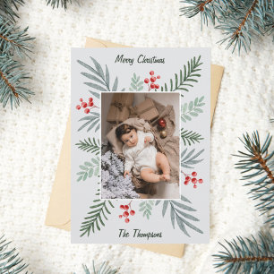 Cartes Pour Fêtes Annuelles Élégante photo de Noël botanique dessinée à la mai