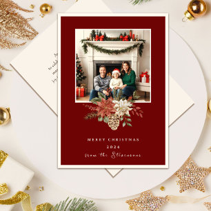 Cartes Pour Fêtes Annuelles Élégante photo de Noël de poinsettia rouge