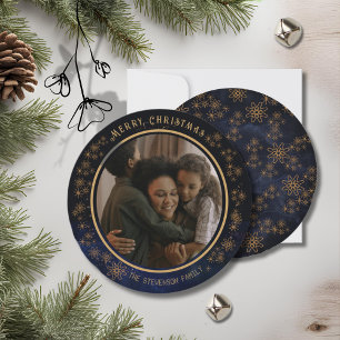 Cartes Pour Fêtes Annuelles Elégante photo de Noël Marine Blue Stars