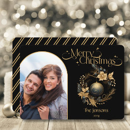 Cartes Pour Fêtes Annuelles Élégante photo de Noël noir et or