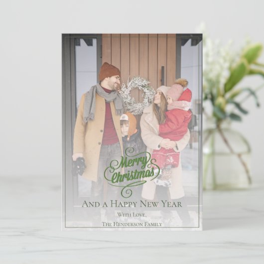 Cartes Pour Fêtes Annuelles Élégante photo de Noël | Vert (Debout devant)