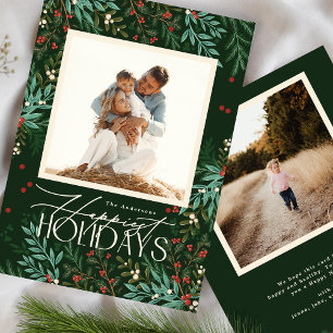 Cartes Pour Fêtes Annuelles Élégante photo de Noël vert émeraude classique
