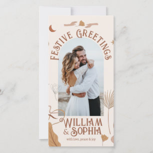 Cartes Pour Fêtes Annuelles Élégante Photo de Nouvellement Mariés Boho Joyeux