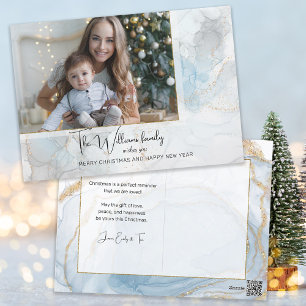 Cartes Pour Fêtes Annuelles Élégante photo d'encre d'alcool bleu étincelant et