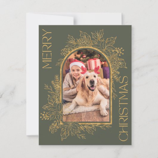 Cartes Pour Fêtes Annuelles Élégante photo en or vert olive Arché (Devant)