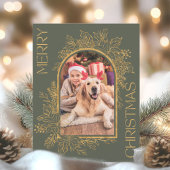 Cartes Pour Fêtes Annuelles Élégante photo en or vert olive Arché