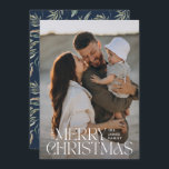 Cartes Pour Fêtes Annuelles Elégante photo moderne minima marine bleu botaniqu<br><div class="desc">Elégante photo moderne minimaliste naturel marine bleu aquarelle typographie botanique Joyeux Noël carte plate.</div>