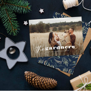 Cartes Pour Fêtes Annuelles Elégante photo moderne minima marine bleu botaniqu