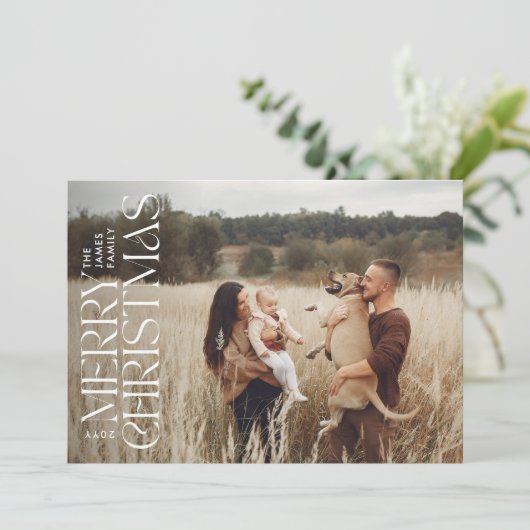 Cartes Pour Fêtes Annuelles Elégante photo moderne minima marine bleu botaniqu (Debout devant)