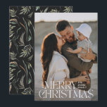 Cartes Pour Fêtes Annuelles Elégante photo moderne minimaliste noir botanique<br><div class="desc">Elégante photo moderne minimaliste naturel aquarelle de couleur noire typographie botanique Joyeux Noël carte appartement.</div>