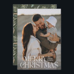 Cartes Pour Fêtes Annuelles Elégante photo moderne minimaliste olivier vert bo<br><div class="desc">Elégante photo moderne minimaliste naturel vert olive aquarelle typographie botanique Joyeux Noël carte appartement.</div>