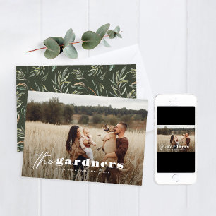 Cartes Pour Fêtes Annuelles Elégante photo moderne minimaliste olivier vert bo