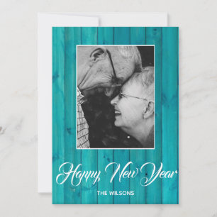 Cartes Pour Fêtes Annuelles Élégante photo personnalisée en bois de turquoise 