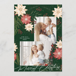 Cartes Pour Fêtes Annuelles Élégante photo verte de Noël Poinsettia