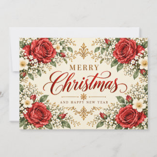 Cartes Pour Fêtes Annuelles Élégante Poinsettia et Houx de Noël Vintage