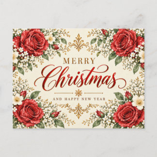 Cartes Pour Fêtes Annuelles Élégante Poinsettia et Houx de Noël Vintage
