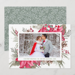 Cartes Pour Fêtes Annuelles Elégante Poinsettia Rouge Photo Notre Premier Noël