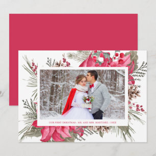 Cartes Pour Fêtes Annuelles Elégante Poinsettia Rouge Photo Notre Premier Noël
