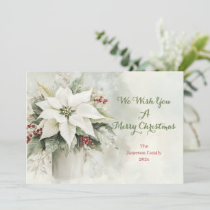 Cartes Pour Fêtes Annuelles Élégante Poinsettias de Noël Blanc