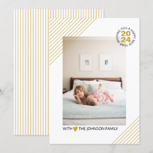 Cartes Pour Fêtes Annuelles Elégante rayures or Nouvel An 2024 photo or