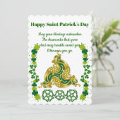 Cartes Pour Fêtes Annuelles Élégante Saint Patrick's Day Vert Shamrock Celtiqu (Debout devant)
