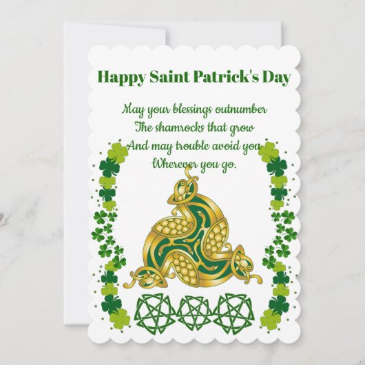 Cartes Pour Fêtes Annuelles Élégante Saint Patrick's Day Vert Shamrock Celtiqu (Devant)