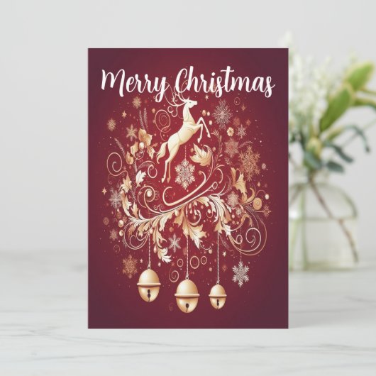 Cartes Pour Fêtes Annuelles Élégante sleigh Bell Magic Flat Holiday Card (Debout devant)