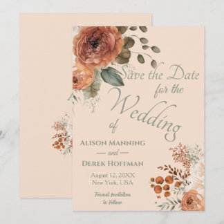 Cartes Pour Fêtes Annuelles Élégante Terracotta Floral Wedding Enregistrer la