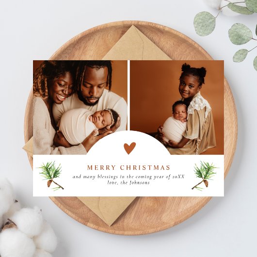 Cartes Pour Fêtes Annuelles Élégante Terracotta Heart Pines 2 Photo Noël