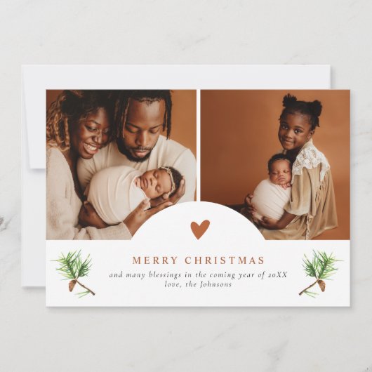Cartes Pour Fêtes Annuelles Élégante Terracotta Heart Pines 2 Photo Noël (Devant)