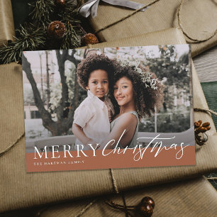 Cartes Pour Fêtes Annuelles Élégante Terracotta Joyeux Noël Floral Photo